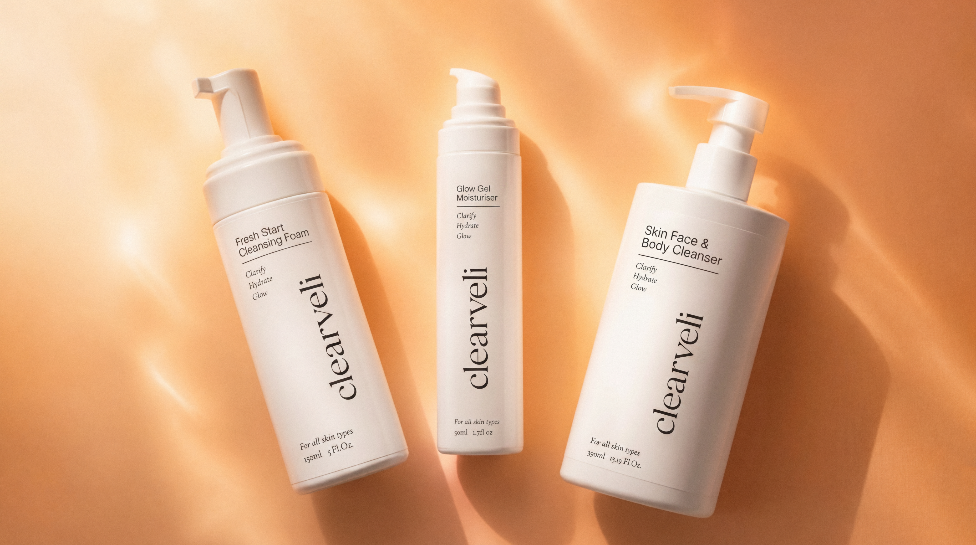 Clearveli products arranged for a daily skincare routine